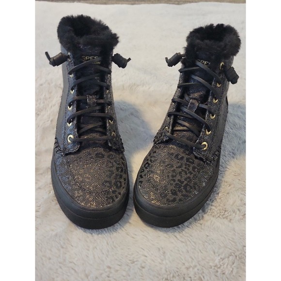 *Like New*Sperry Animal Print fur lined sneakers in women's size 5 - Picture 1 of 8